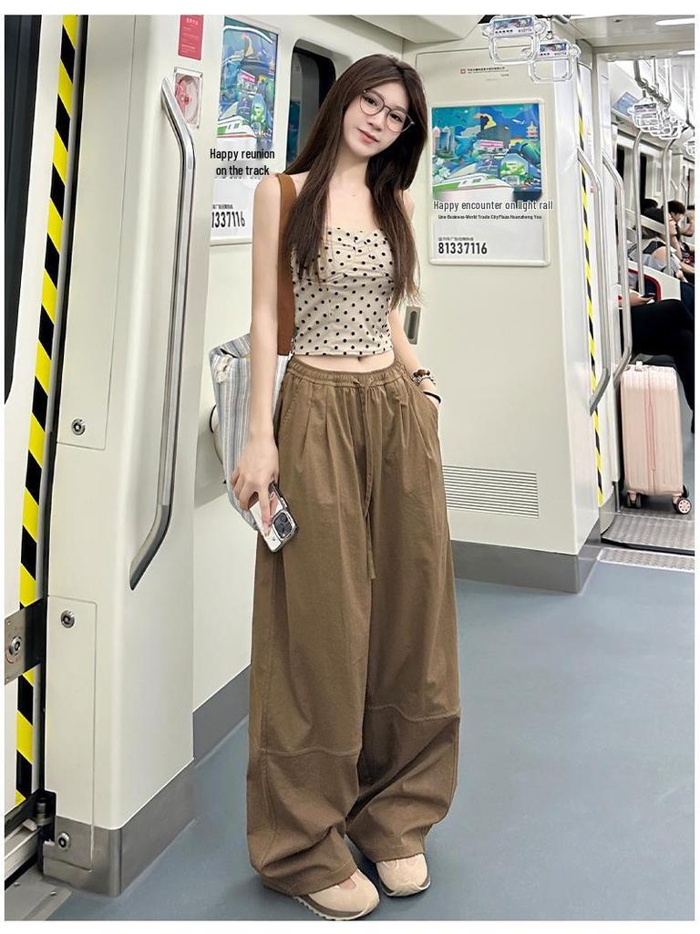 Women's High Waist Quick-Dry Casual Pants - Spring/Autumn, Loose Fit, Straight-Leg Wide-Leg, Slimming, Petite