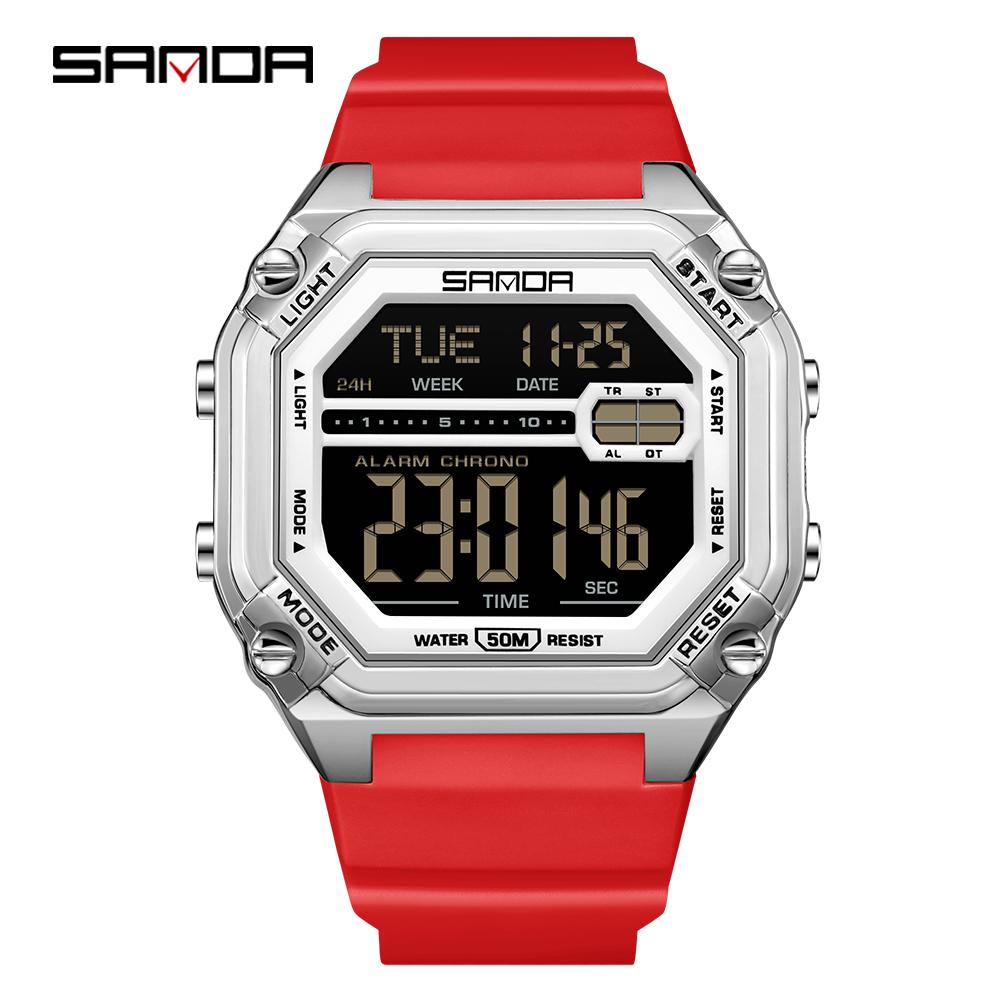 Sanda 6327 Top Luxury Men's Electronic Watch Large Dial Alarm Clock Countdown Night Light Calendar Sports Student Digital Watch