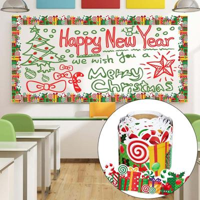 Christmas Candy Border Decorative Sticker Christmas Tree Self-Adhesive Black Board Decorative Stickers Paper DIY