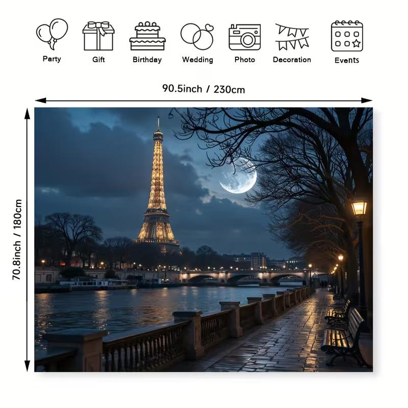 Paris Eiffel Tower Night Tapestry, Aesthetic Wall Hanging for Bedroom & Dorm