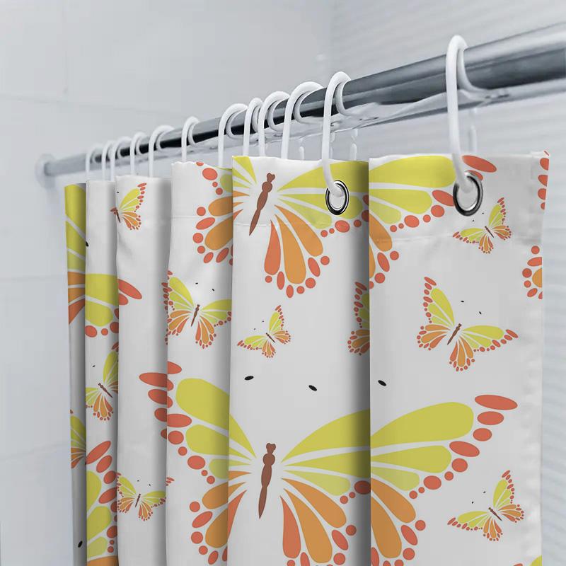 Modern Butterfly Printed Shower Curtain Waterproof Fabric Bath Decoration 72X84 Inches Size