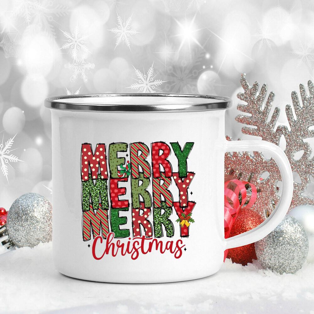 Merry Christmas Enamel Cup Hot Cocoa Juice Mugs Christmas Party Drink Tea Wine Beer Cups Xmas Holiday Gift