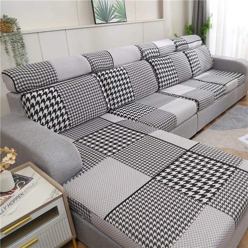 Stretch-bedruckter Stretch-Sofa-Sitzkissenbezug, Rückenlehnenbezug, Schutz für Couch, Sofabezug, L-Form, Chaselong-Schonbezüge