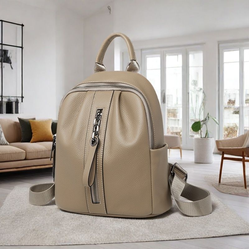 Trendy Women's Leather Backpack - Elegant Zipper Closure Commuter Bag