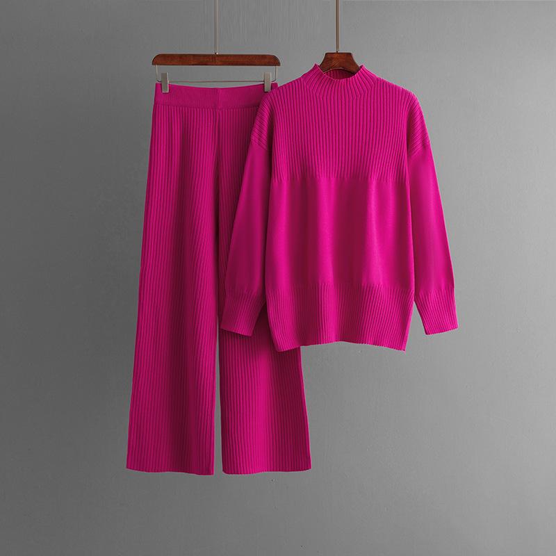 Women Turtleneck Sweater Pullover Soft Tops Casual Knit Two Piece Sets Loose Pants Outfit Fall Winter