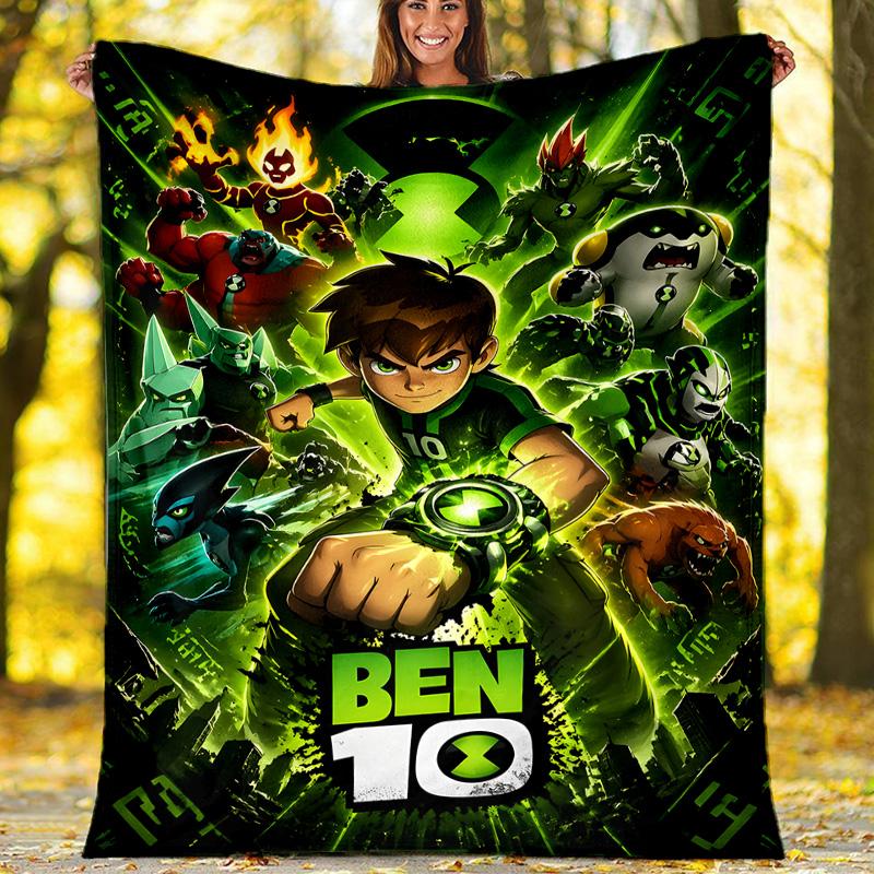 1pc Ben10 Theme Blanket - Digital Print, Polyester, Cozy for All Seasons, Perfect for Outdoor, Camping, and Travel