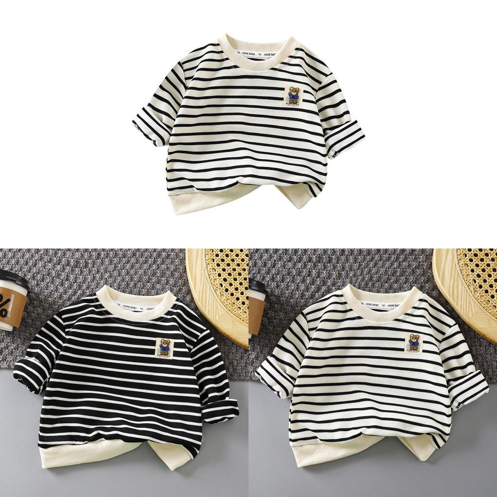 Kids Cartoon Striped Sweatshirt With Polyester Fabric For Toddler Boys And Girls