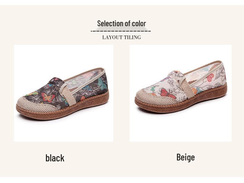Damen Espadrilles im ethnischen Sommerstil: Atmungsaktiv, Weiche Sohle, Rutschfest, Slipper aus Peking-Stoff
