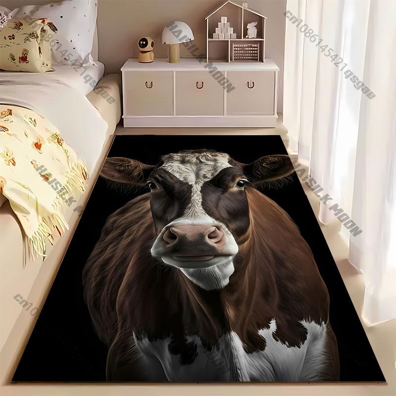 Cow Facing Forward In Darkness Carpet Yoga Living Room Room Decor Children's Crawling Mat Doormat Area Rug Games Mat