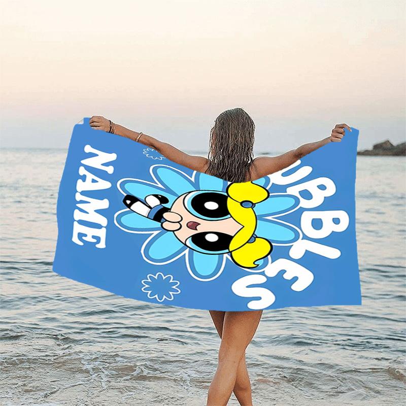 1pc The Powerpuff Girls2 Beach Towel with Custom Name, Beach/Swimming/Bath/Picnic/Camping Towel, Suitable for Seaside Beaches