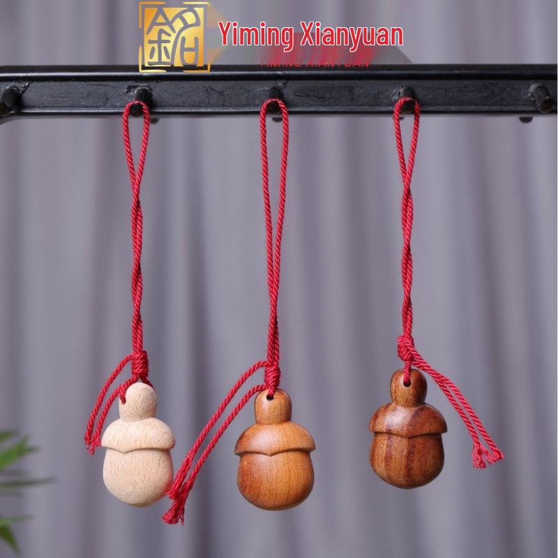 Peach Wood Carved Sword Axe Pendant Keychain