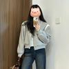 Women's Petite Gray French-Style Loose Baseball Jacket - Autumn/Winter 2025 Collection