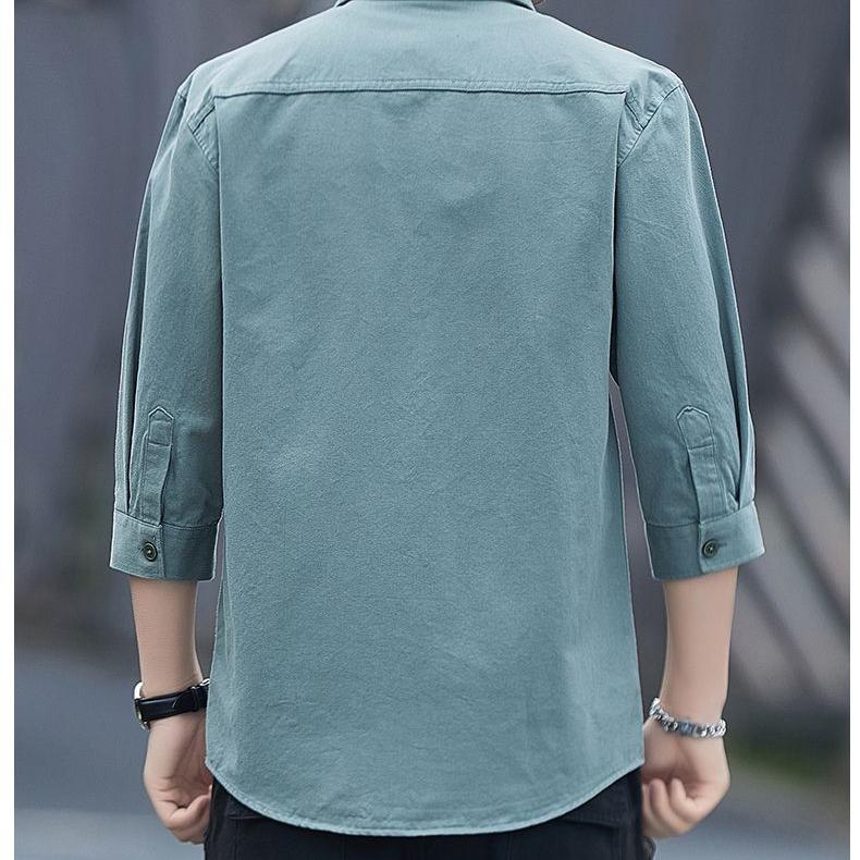 Ανοιξιάτικο και φθινόπωρο Ανδρικό πουκάμισο μονόχρωμο μακρυμάνικο μονόχρωμο πουκάμισο πόλο με λαιμόκοψη Business Casual Fit Top