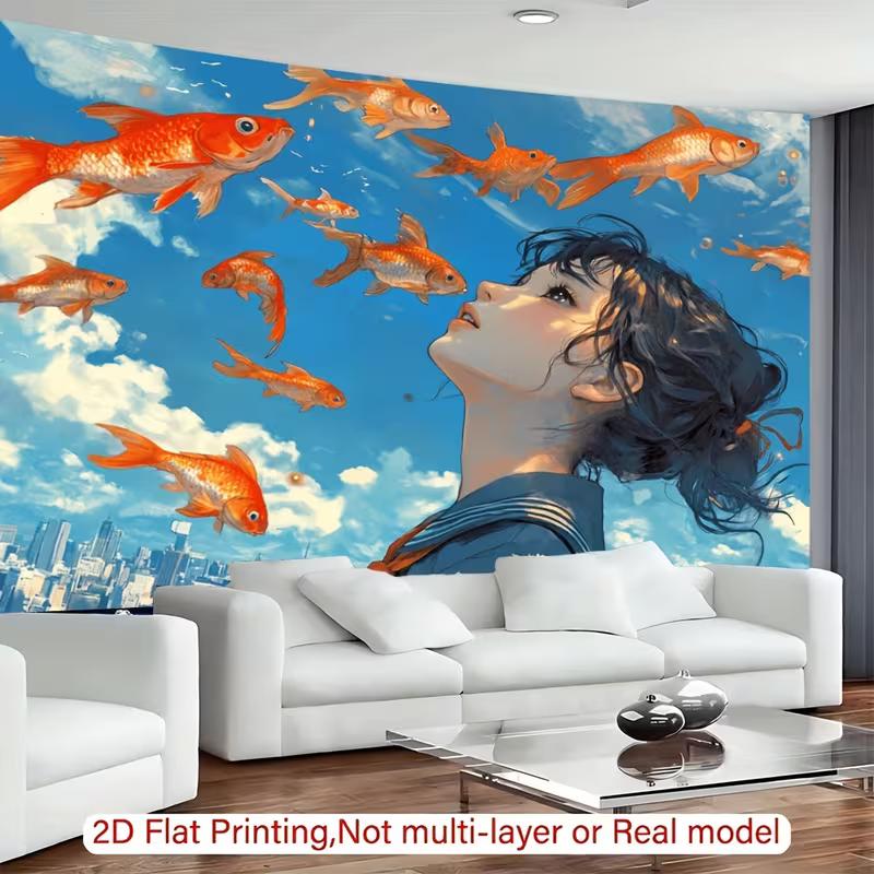 2D Surreal Koi Cloud Anime Portrait Photo Backdrop 47.2x31.5inch/120*80cm