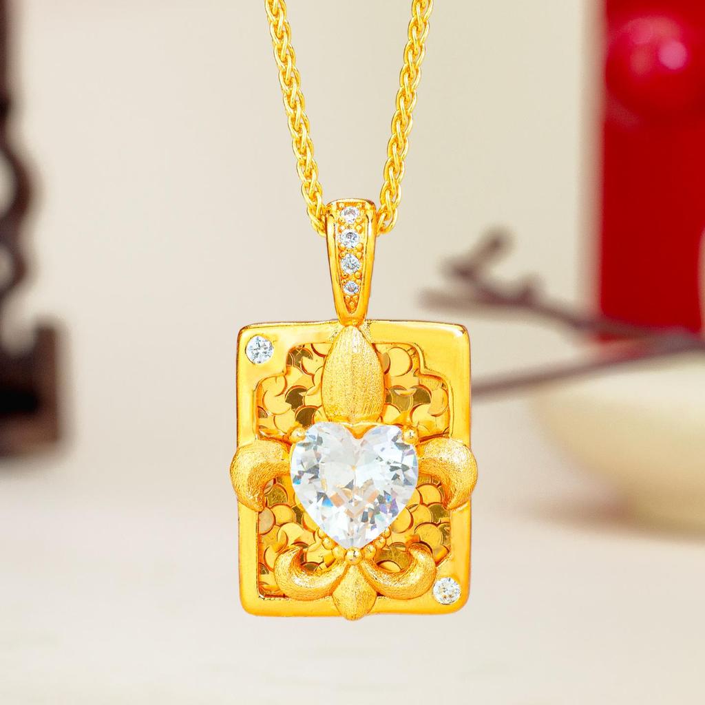 Gold Diamond-Pointed Heart Iris Pendant Necklace - Ancient Method, Fashionable & Exquisite.