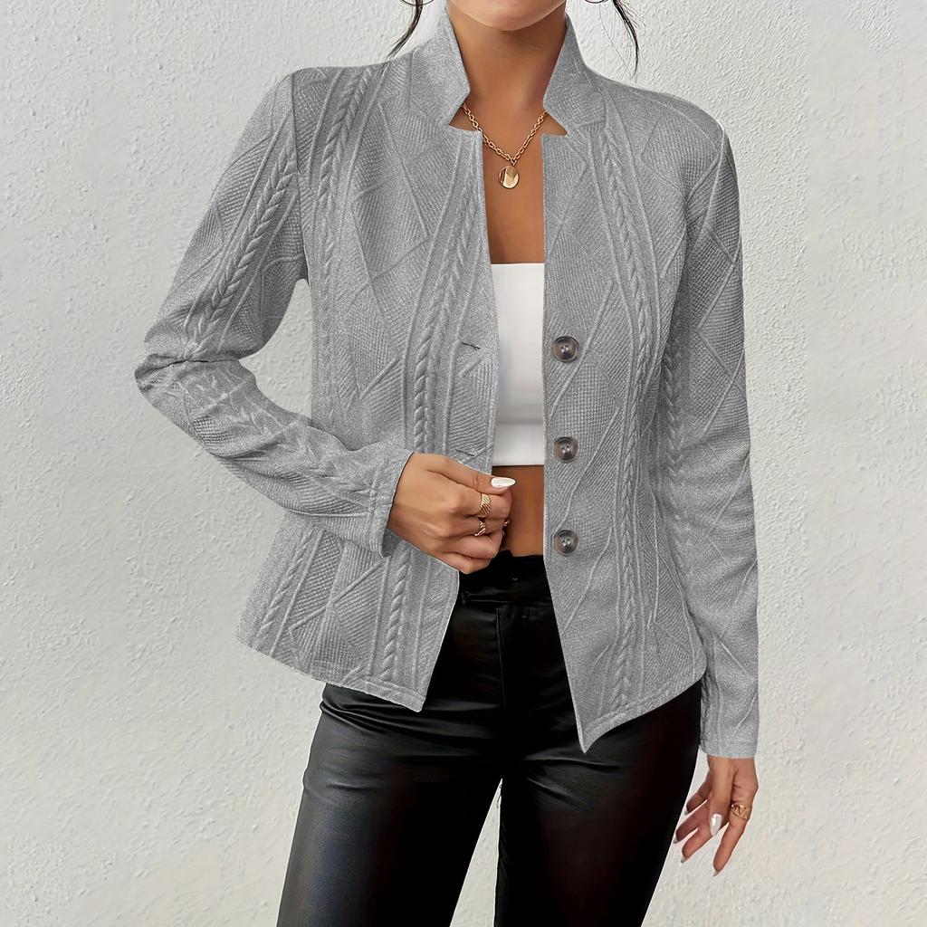 Cardigan scurt de damă la modă, culoare uni, cu mâneci lungi și nasturi