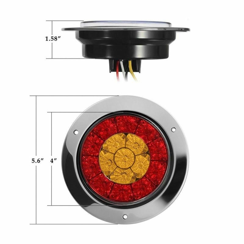 Simple 2X 4 Inch 16 LED Round Truck Trailer RV Brake Stop Turn Tail Signal Light Red Amber Chrome Waterproof 12-24V