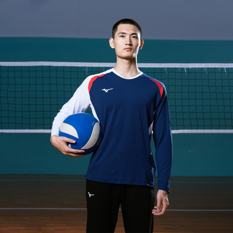 Mizuno Atmungsaktives Schnelltrocknendes Pullover Langarm Badmintonshirt Unisex Oberteile Blau Rot Weiß C2CA43Z128