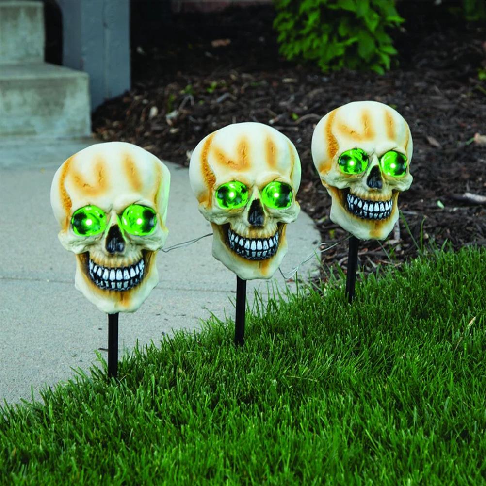 Solar LED Halloween Skeleton Decoration Stakes Glowing Skeleton Head Skeleton Lamp Outdoor Lawn