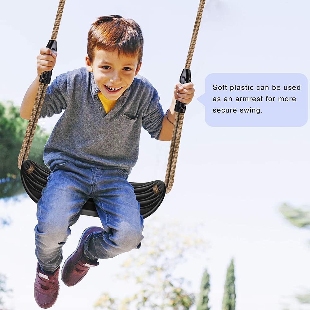 SELEWARE Plastic Swing Tree Swing Set with Adjustable Rope and 2 Heavy Duty Playground Swing Set Accessories for Kids Indoor Outdoor Black Seat,