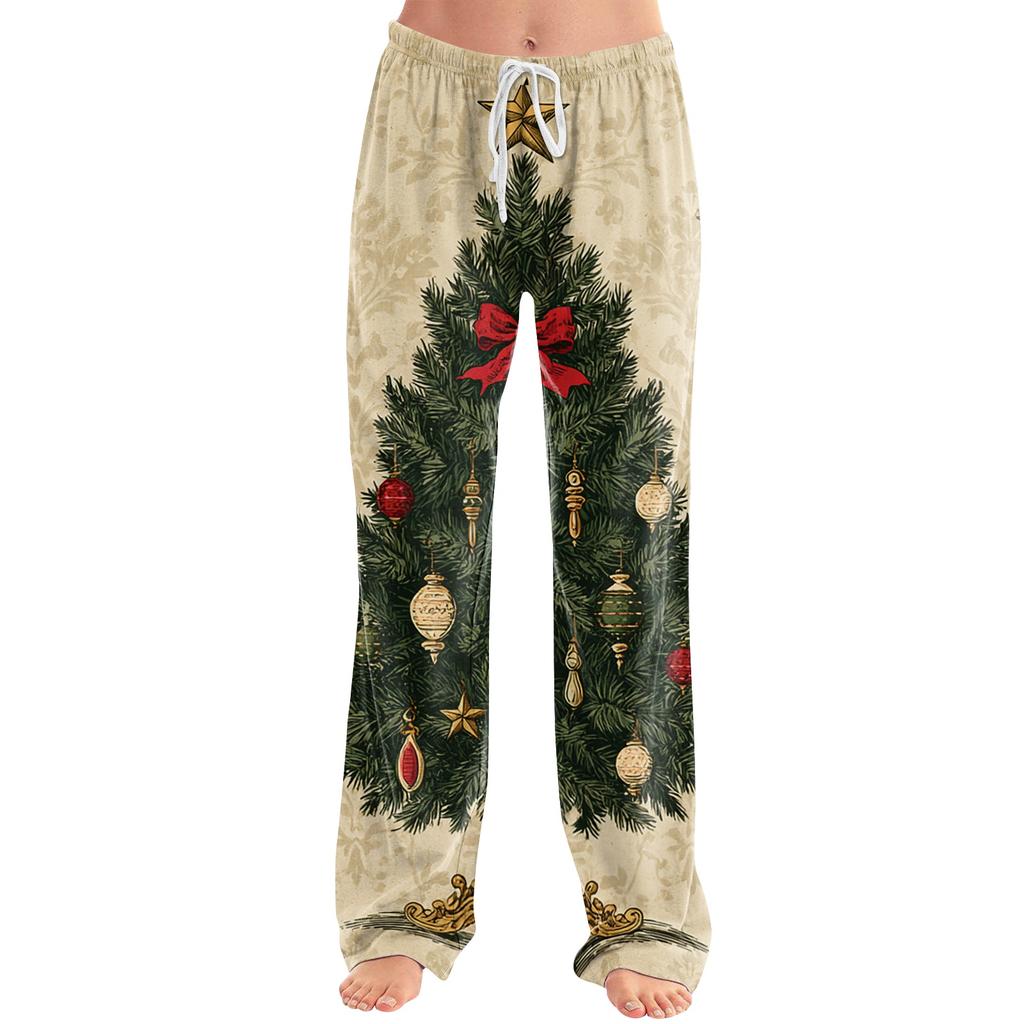 Women's Casual Christmas Printed Pajama Pants Loose Fit Sleepwear for Home