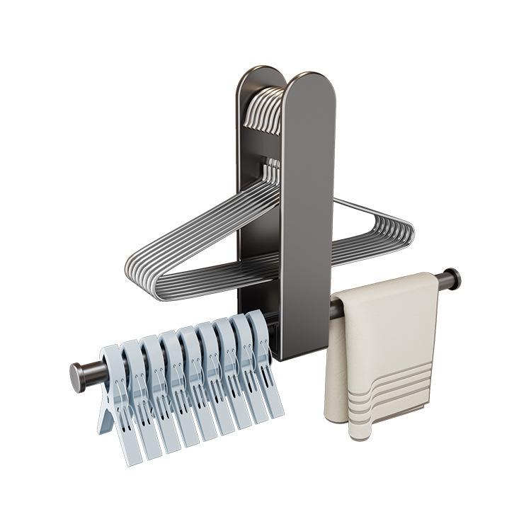 Carbon Steel Hanger Organizer No-Drill Wall-Mounted Folding Rack, Space-Saving Storage Holder for Balcony Laundry Room