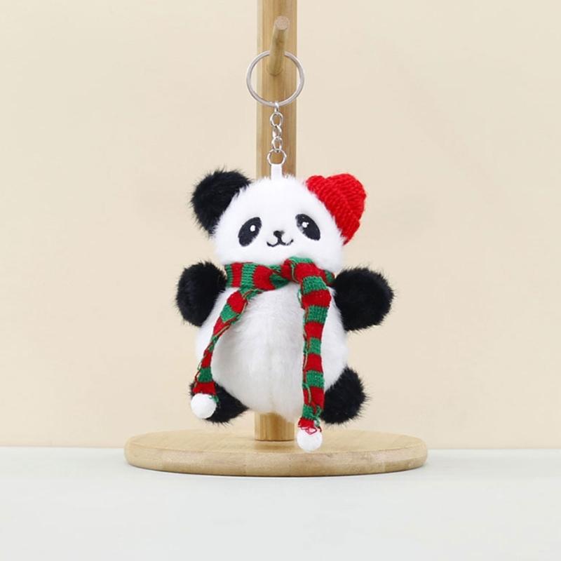 Christmas Festival Parties Ornament Stylish Keyring with Christmas Panda Pendant Lovely Phone Key Chain Decoration
