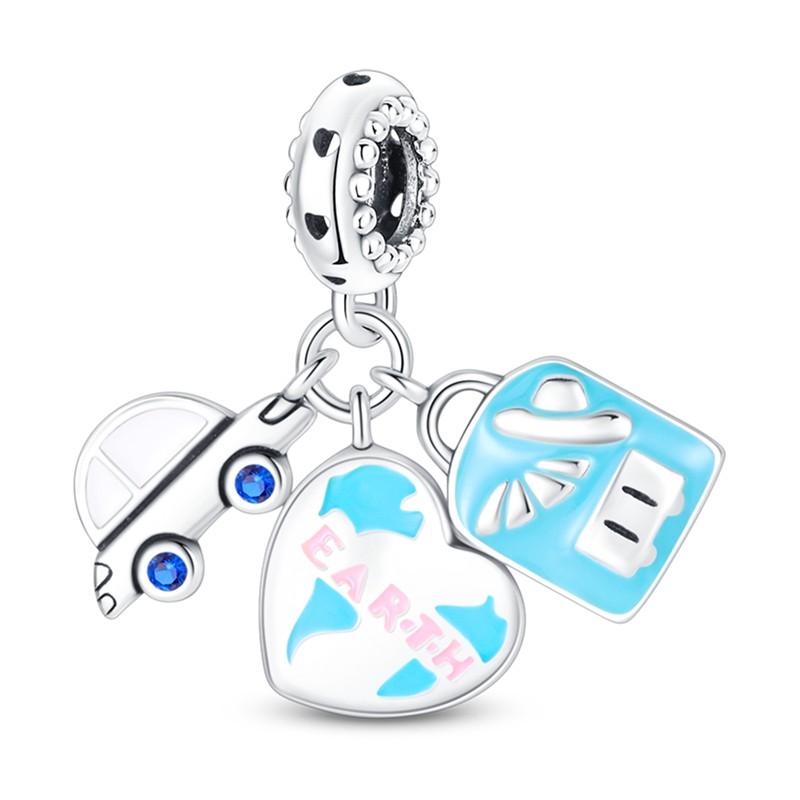 Sky Blue Color Decorative Charms Bead Elements Genuine Copper Butterflies Flower Moon Pendant Piece Suitable For Authentic Bracelet Style Jewelry