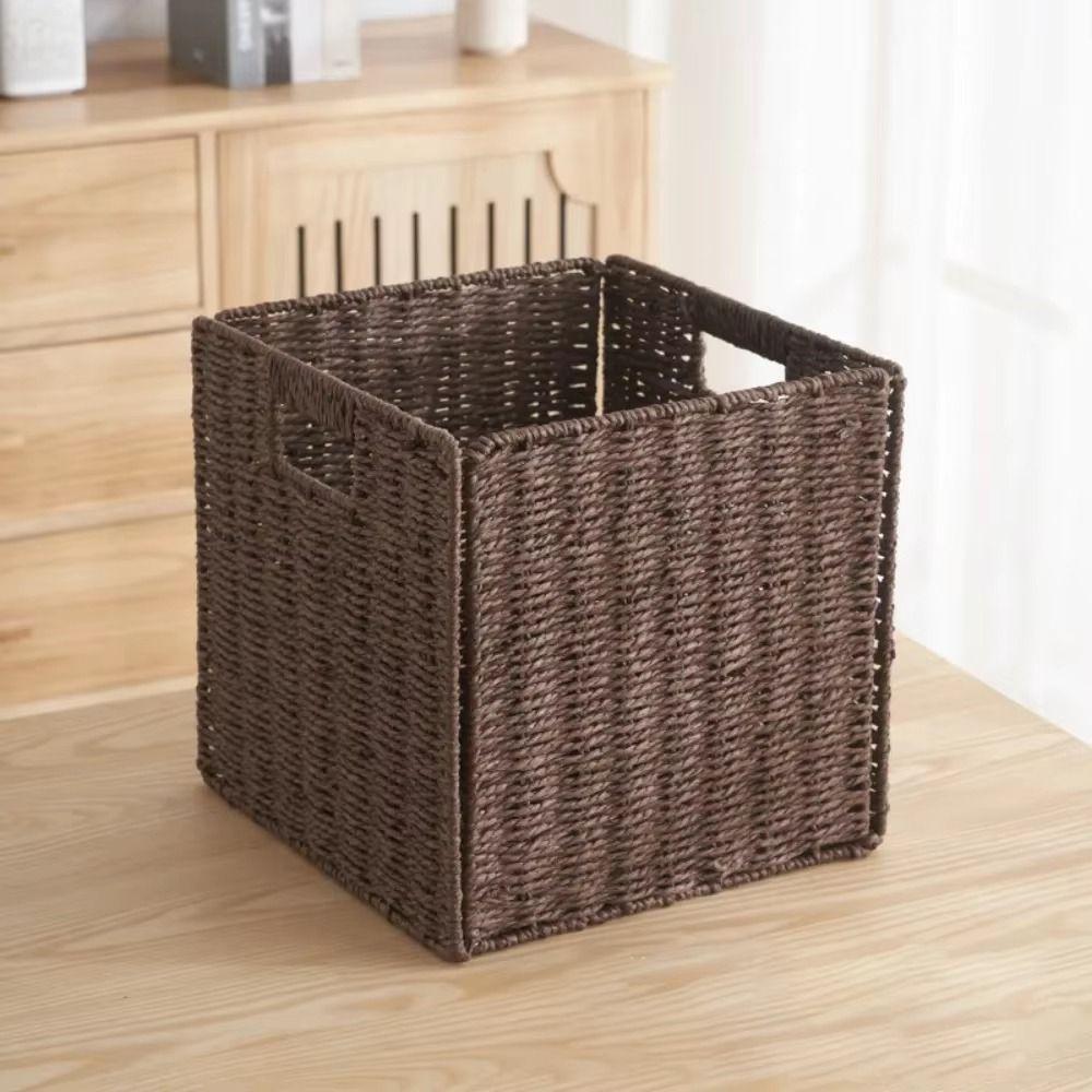 Large Capacity Imitation Rattan Basket Square Sundries Organizer Woven Storage Bin Living Room