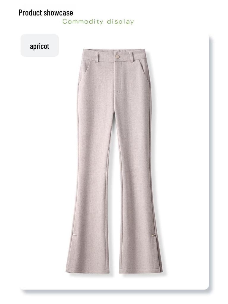 2024 Women's Apricot Flared Wool Pants: High-Waist, Slimming, Casual for Autumn/Winter