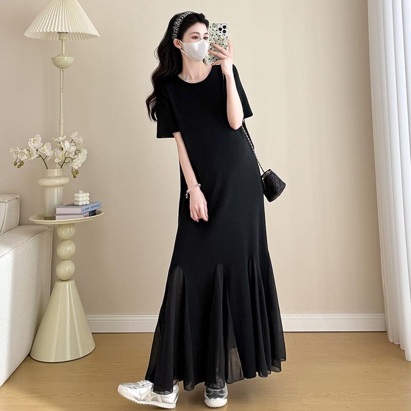 Summer Maternity Plus Size Knit Patchwork Fishtail Dress Medium