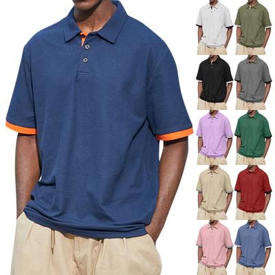 Men's Summer Solid Color T-shirt With A 3 Button Open Collar And Button Up Short Sleeved Top