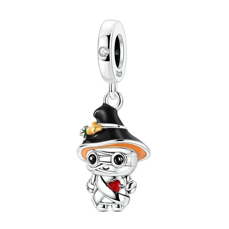 Halloween Copper Skull Charm Luminous Pumpkin Ghost Clown Bead Pendant Ring Necklace Bracelet Diy Jewelry Gift
