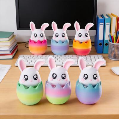 Decoración de Conejo de Pascua Figura de Conejo de Primavera con Base de Huevo para Decoración de Hogar Oficina Escritorio Estante Alféizar de Ventana