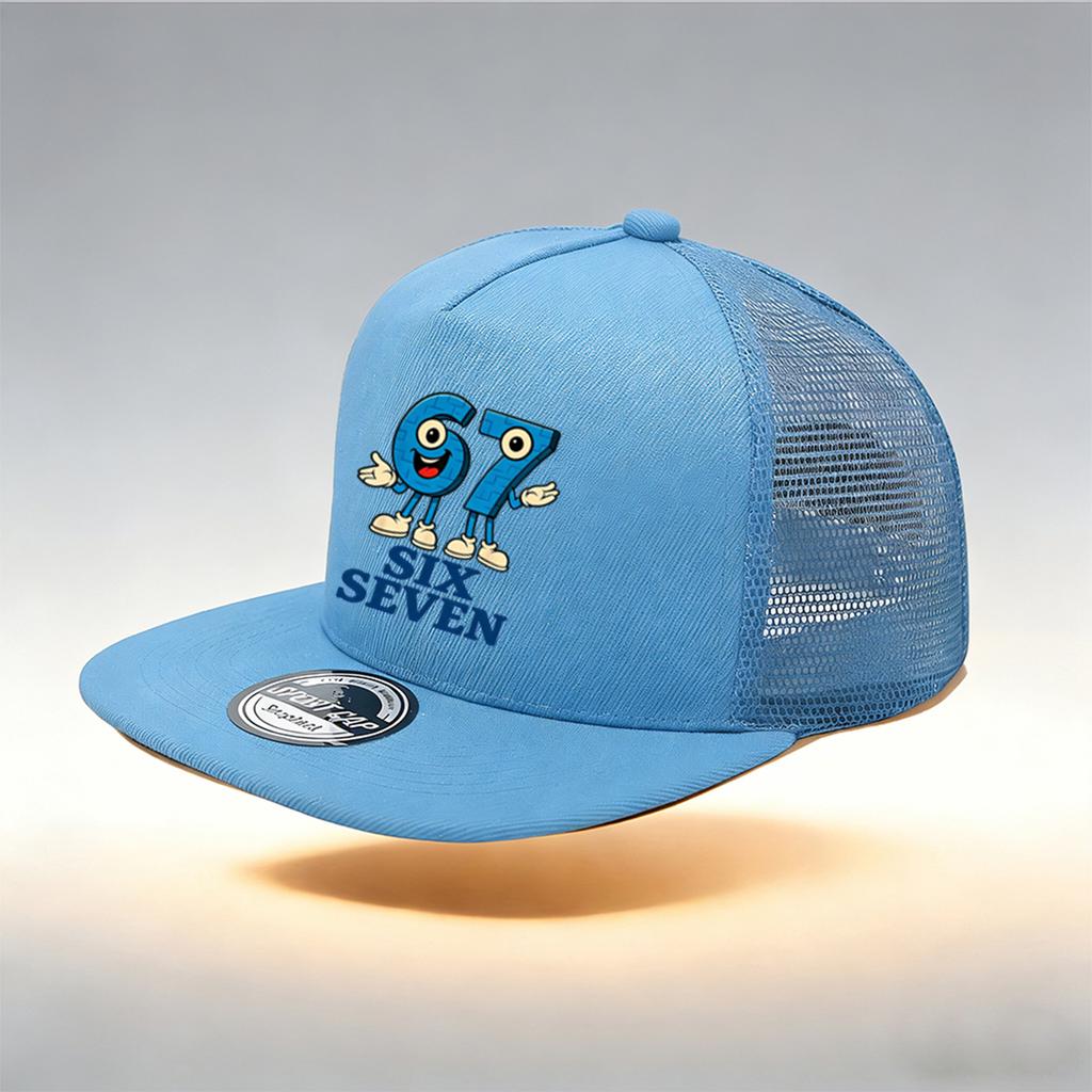 1/2PC Y2K 67 Flat Brim Trucker Hat, Cartoon SIX SEVEN Print, Breathable Mesh, Sweet Aesthetic Cap