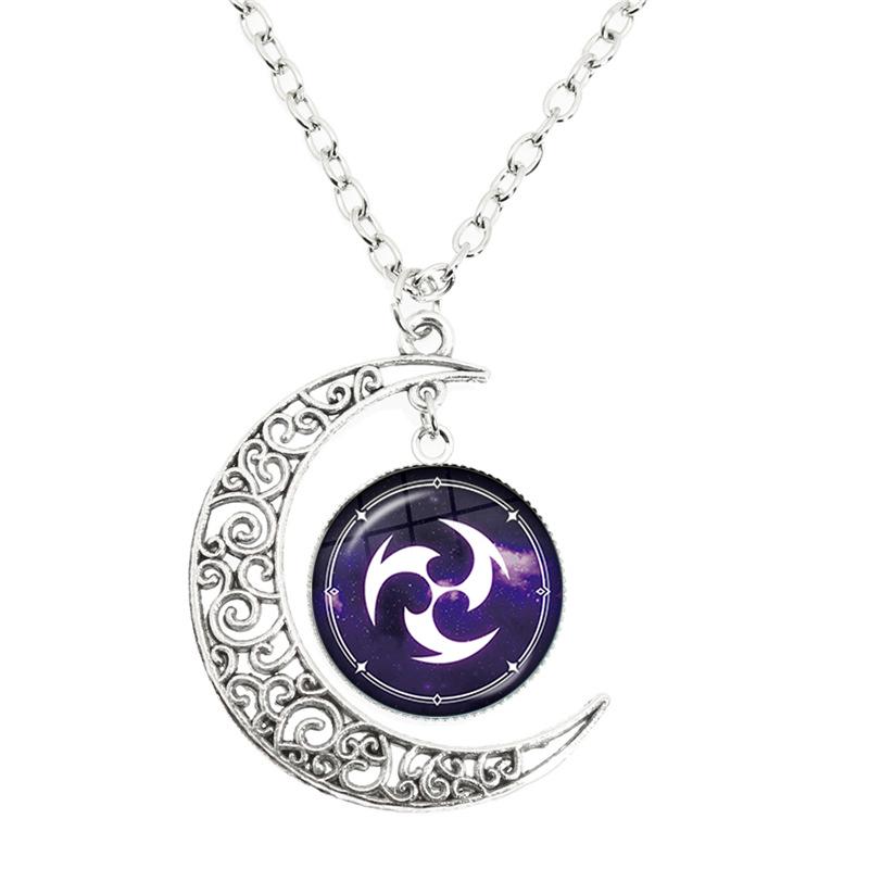 Genshin Impact Moon Necklace 7 Element Weapons Pendant Jewelry for Men Women Game Fans Gift
