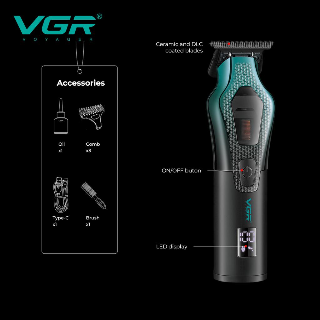 VGR Electric Hair Clipper Men's Oil Head Carving Electric Push Gradually Changing Color Metal Body 11000 RPM Hair Clipper V-997 Home Hair Trimming
