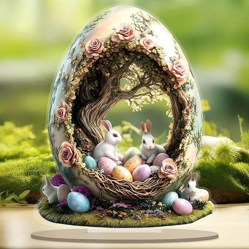 Cute House Rabbit Acrylic Standing - 2D Flat Acrylic Desktop Ornament, Wall Decor Art, Four Seasons Decoration, Novelty Home Deco