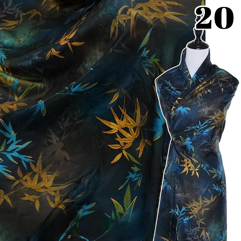 Chinese Landscape Painting Fabric Silk Stretch Satin Cloth for Cheongsam Hanfu DIY Sewing Craft Dress Stage Clothing Supplies