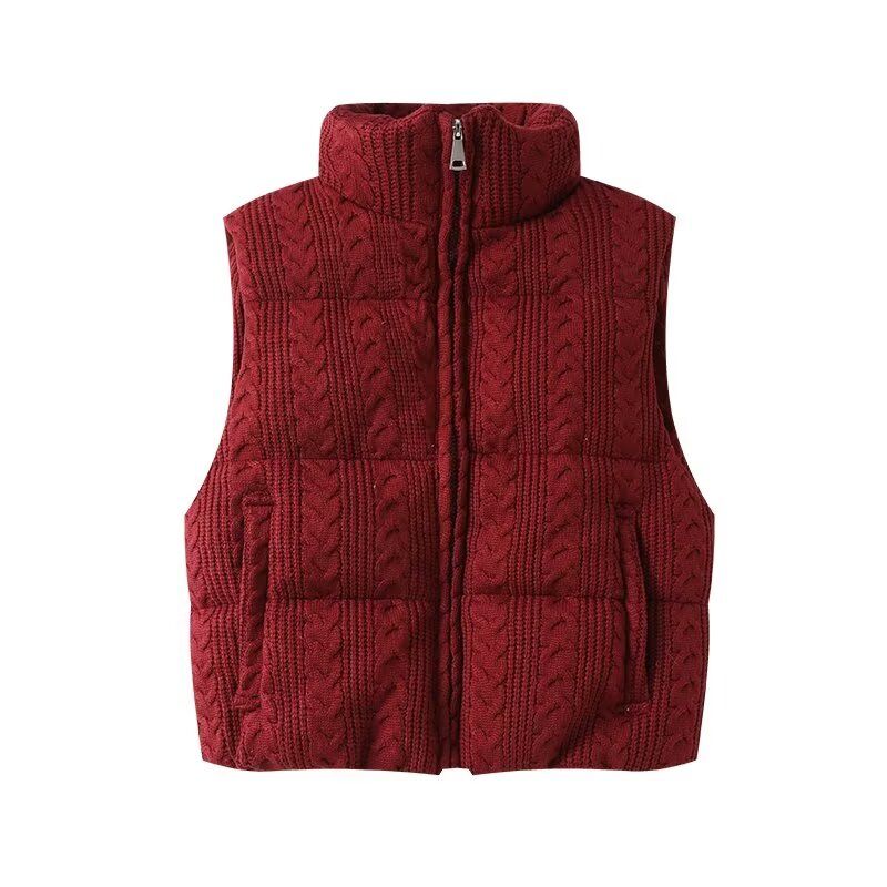 Kaslead New Women Clothes Western Style Fashion Simple and Versatile Knitted Cotton-Padded Coat Vest 6318224