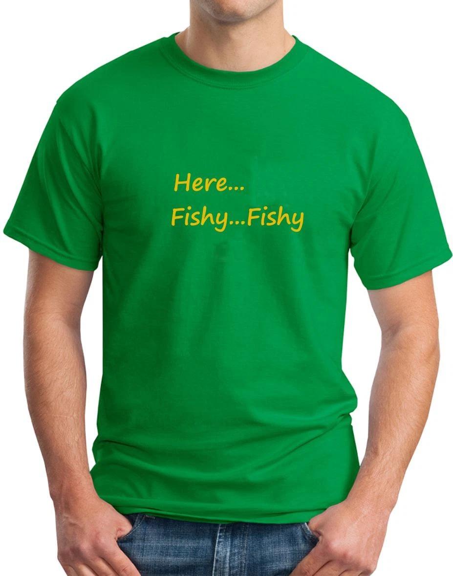 HERE FISHY - FUNNY FISHING SLOGAN Mens T-Shirt XL