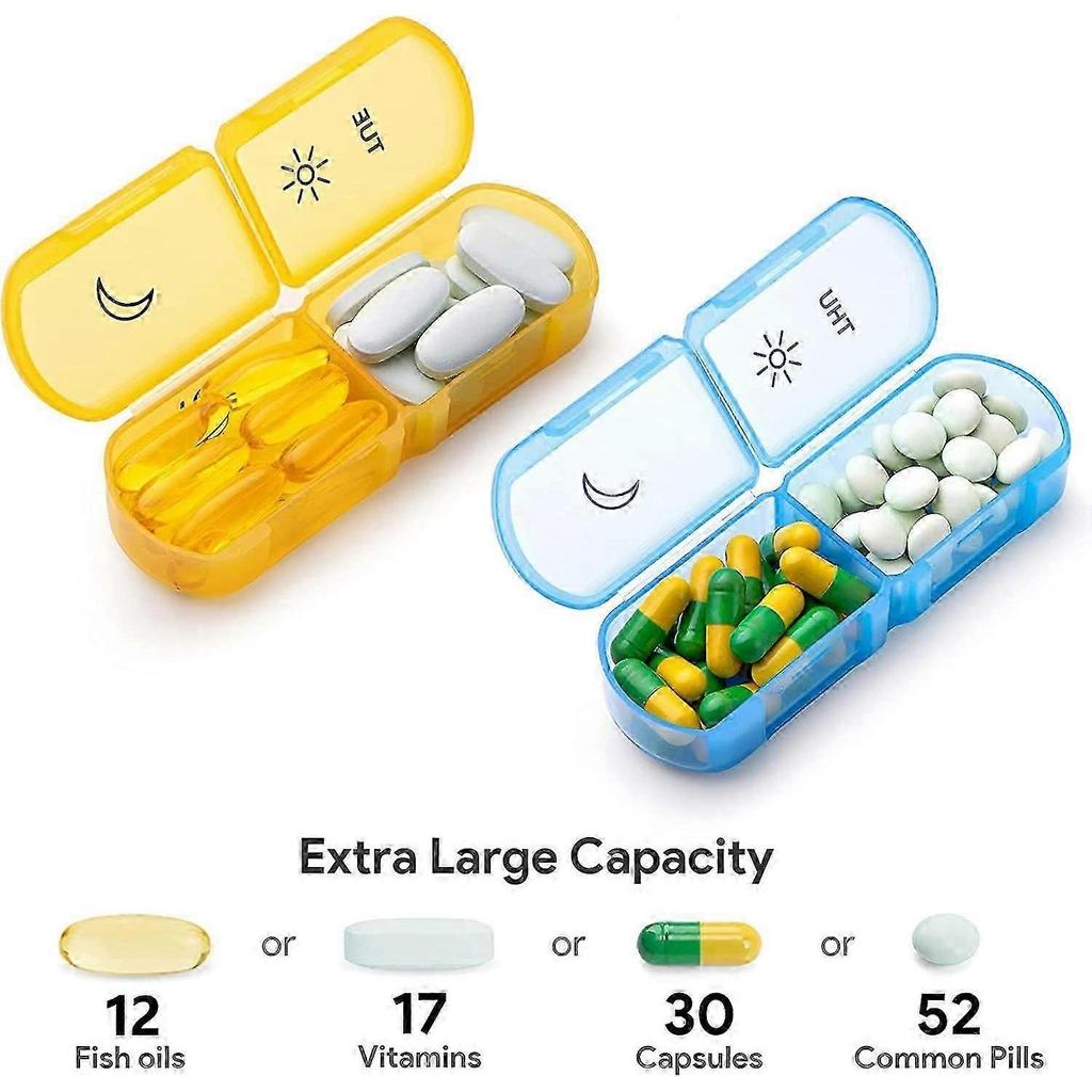 Großer Wöchentlicher Pillenorganizer 2 Mal täglich, 7-Tage-Pillenbox-Etui AM PM Tragbare Reise-Medikamenten-Organizer-Box Große Fächer für Pillen Vitamine Fischöl