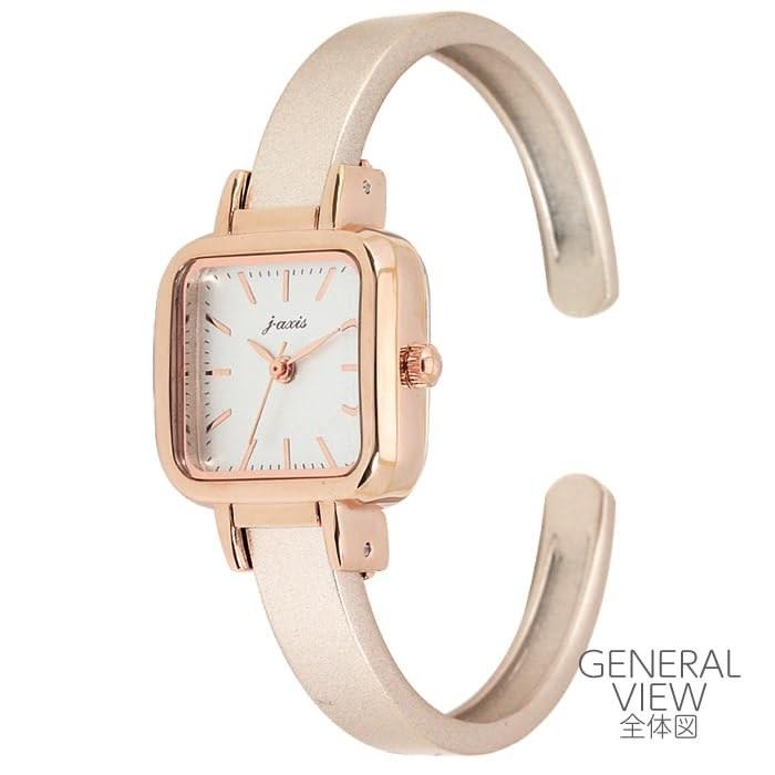 J-AXIS Watch Square Bangle Easy Fit Square Metallic Pearl Elegant Occasion BL1219 Women's Brown One Size