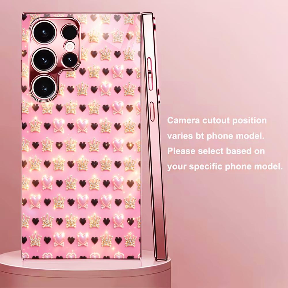 Cute Pink Black Heart Shape Phone Case Glass S26 Ultra Case S25 Ultra Case for Samsung Galaxy S26 S25 S24 S23 S22 FE Ultra Plus
