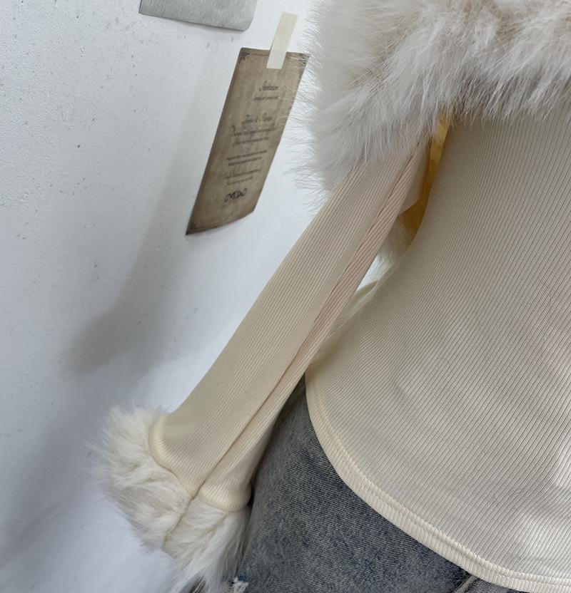 Chic One-Shoulder Fur Patchwork Long-Sleeve Top 1382