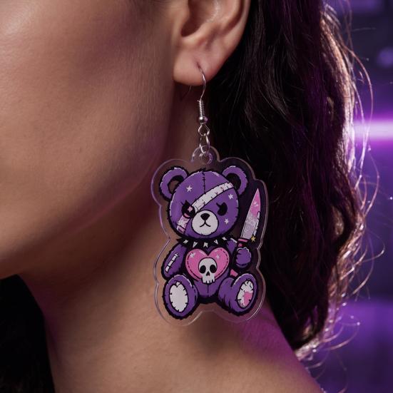 Lightweight Acrylic Earrings 1 Pair Halloween Dangle for Women, 2D Cute Edgy Dark Aesthetic Jewelry Skeleton Bear Earrings, Funny Party Holiday