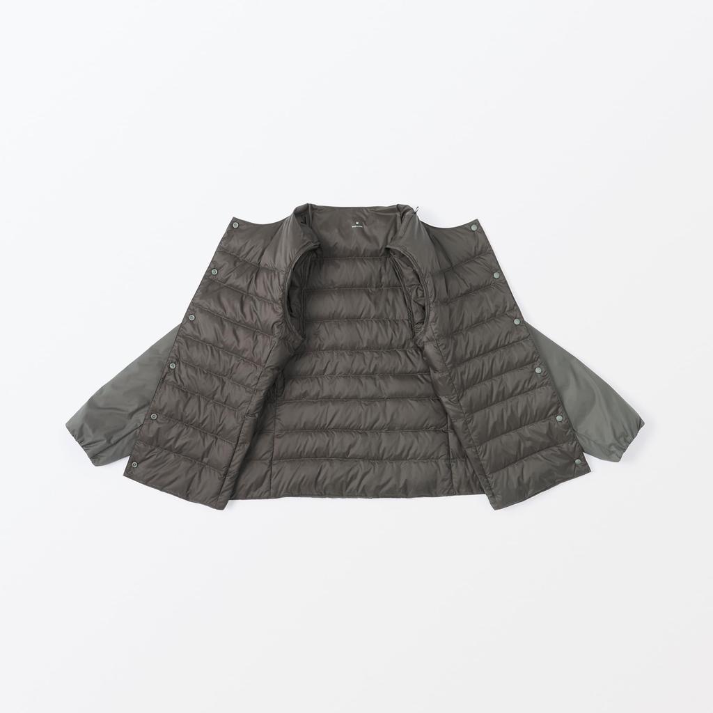 MUJI Lightweight Down Collarless Jacket BD0ZBA4A Khaki Size S Women's (Anti-Static Lining) Green,