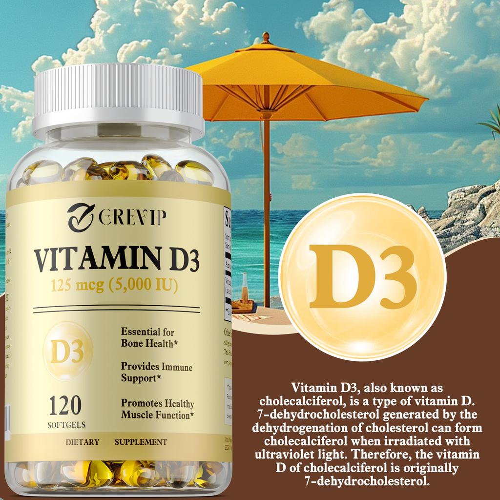 Kapseln mit hohem Gehalt an Vitamin D3, unterstützen die Knochengesundheit, stärken das Immunsystem und sind leicht absorbierbar.