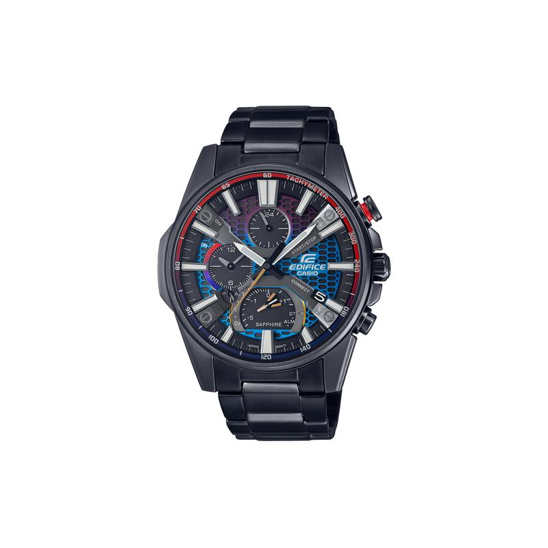 

Casio EDIFICE series hot color gradient series casual retro fashion classic three eyes solar quartz movement steel strap Japanese and EQB-1200YHG-1APR чёрный