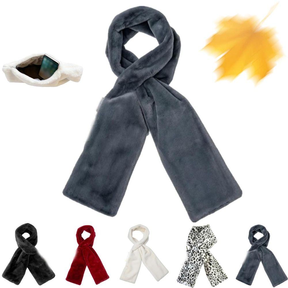 Soft Scarf with Hidden Zipper Pocket Phone Storage Faux Fur Scarf  Outdoor Activities
